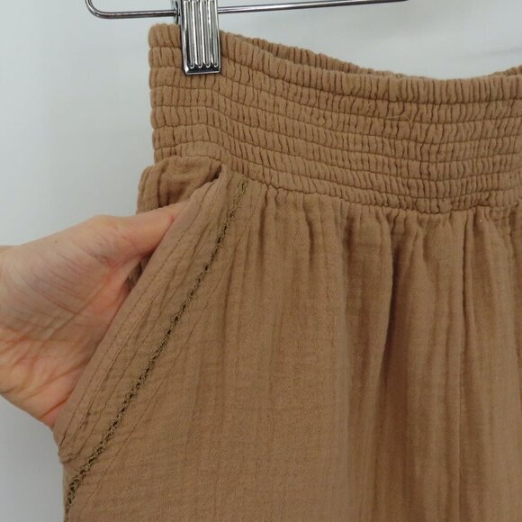 Aerie Women Small Brown Wide Leg Slit Slip On Pants Pockets Ruched Waistband - Picture 3 of 15